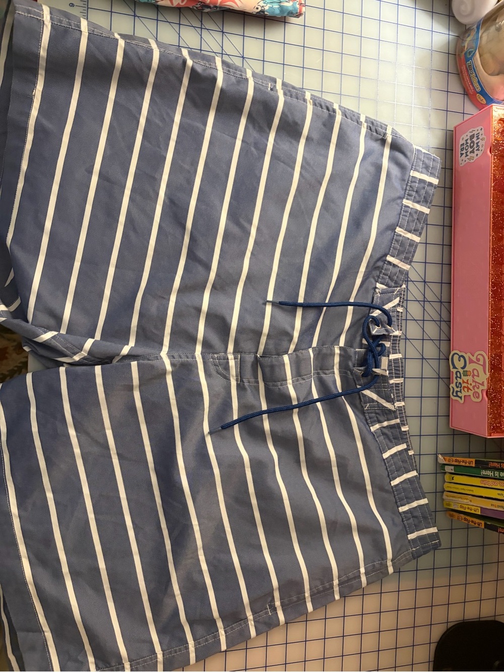 Brooks Brothers Navy & White Striped Drawstring Swim Shorts